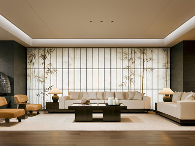 新中式中古风客厅3d模型 新中式中古风客厅
