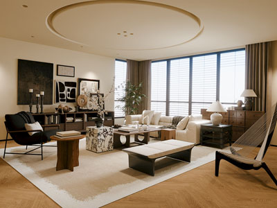 侘寂风中古风客厅3d模型 侘寂风中古风客厅