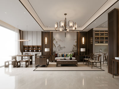 新中式客厅 茶室3d模型 新中式客厅 茶室