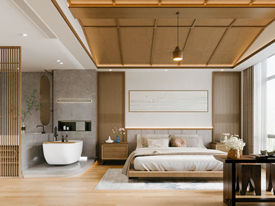 现代原木中古风民宿酒店客房