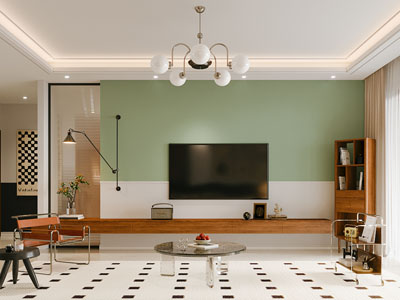 现代中古风客厅3d模型 现代中古风客厅