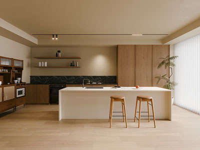 侘寂风中古开放式厨房 餐厅3d模型 侘寂风中古开放式厨房 餐厅