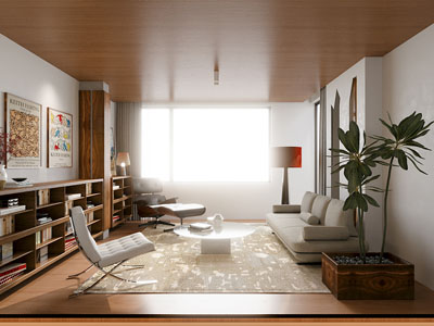 现代中古风客厅3d模型 现代中古风客厅