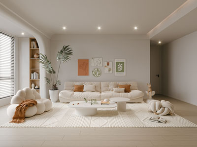 现代奶油风客厅3d模型 现代奶油风客厅