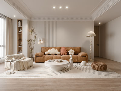 现代奶油风客厅3d模型 现代奶油风客厅