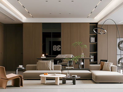 现代中古风客厅3d模型 现代中古风客厅