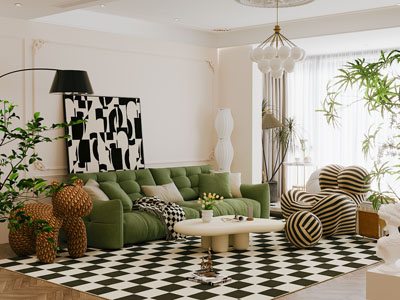 现代客厅3d模型 现代客厅