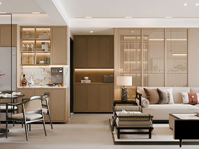 新中式客厅餐厅 玄关3d模型 新中式客厅餐厅 玄关