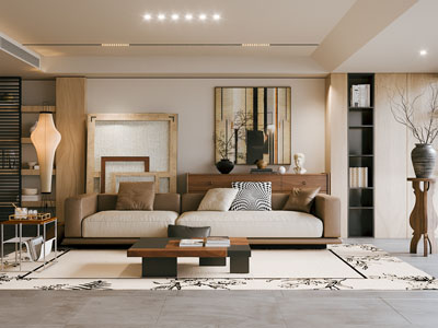 现代中古风客厅3d模型 现代中古风客厅