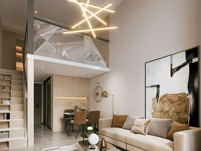 现代别墅挑高客厅餐厅3d模型 现代别墅挑高客厅餐厅