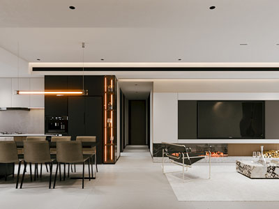 现代客厅餐厅 过道3d模型 现代客厅餐厅 过道