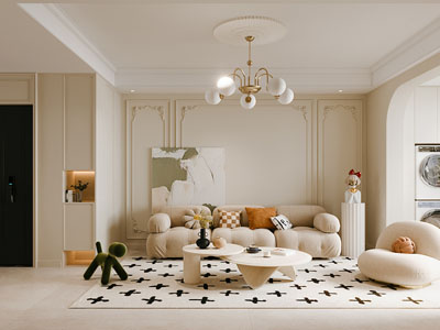 法式奶油风客厅3d模型 法式奶油风客厅