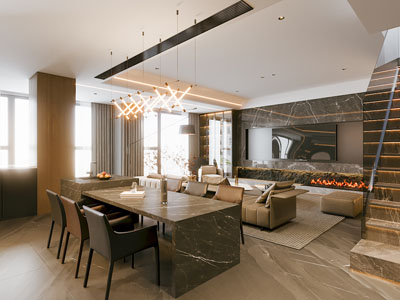 现代别墅客厅餐厅3d模型 现代别墅客厅餐厅