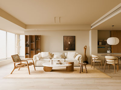 侘寂风中古客厅餐厅3d模型 侘寂风中古客厅餐厅