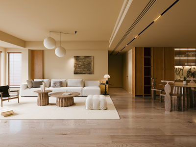 侘寂风客厅餐厅 过道3d模型 侘寂风客厅餐厅 过道