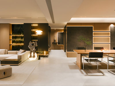 现代中古客厅餐厅 过道3d模型 现代中古客厅餐厅 过道