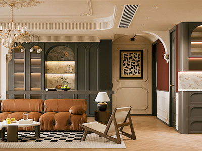 法式中古风客厅 过道3d模型 法式中古风客厅 过道