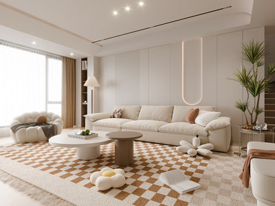 现代奶油风客厅3d模型 现代奶油风客厅