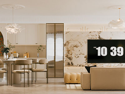 现代客厅餐厅3d模型 现代客厅餐厅