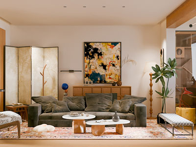 侘寂风中古客厅3d模型 侘寂风中古客厅