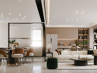 现代客厅餐厅3d模型 现代客厅餐厅