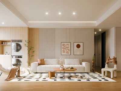 现代奶油风客厅 过道3d模型 现代奶油风客厅 过道