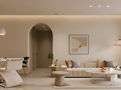 侘寂风客厅餐厅 过道3d模型 侘寂风客厅餐厅 过道