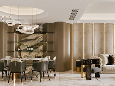 现代轻奢客厅餐厅3d模型 现代轻奢客厅餐厅