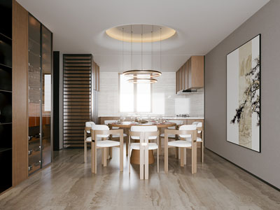 新中式餐厅3d模型 新中式餐厅