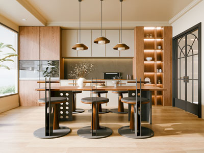 现代中古风餐厅3d模型 现代中古风餐厅