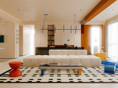 现代多巴胺客厅3d模型 现代多巴胺客厅