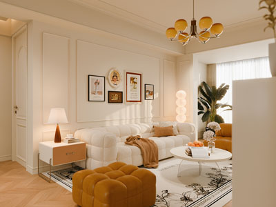 现代奶油风客厅3d模型 现代奶油风客厅