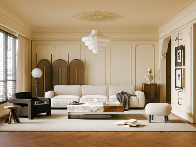 法式奶油风客厅3d模型 法式奶油风客厅