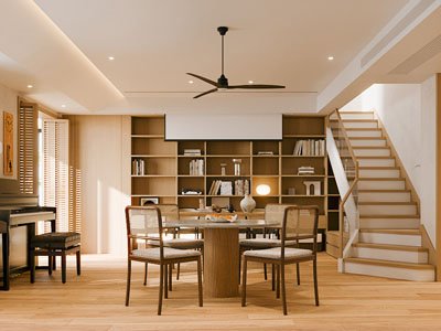 现代原木中古风餐厅 书房3d模型 现代原木中古风餐厅 书房