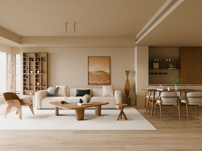 侘寂风奶油风客厅餐厅3d模型 侘寂风奶油风客厅餐厅