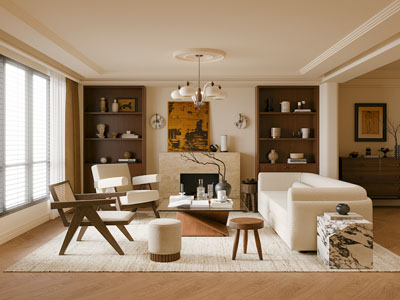 侘寂风中古风客厅3d模型 侘寂风中古风客厅