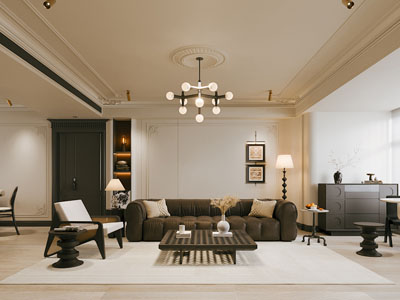 法式中古风客厅餐厅3d模型 法式中古风客厅餐厅