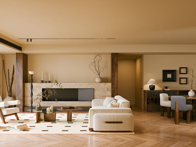 侘寂风中古客厅餐厅3d模型 侘寂风中古客厅餐厅