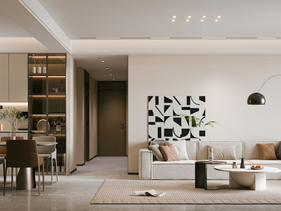 现代客厅餐厅 过道3d模型 现代客厅餐厅 过道