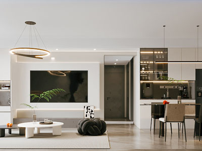 现代客厅餐厅 过道3d模型 现代客厅餐厅 过道