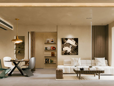 侘寂风中古客厅餐厅3d模型 侘寂风中古客厅餐厅