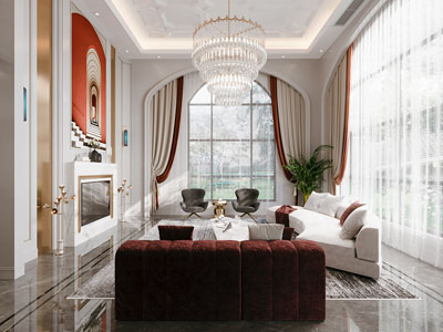 现代别墅挑高客厅3d模型 现代别墅挑高客厅