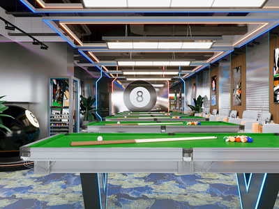 工业风loft台球室 桌球室3d模型 工业风loft台球室 桌球室