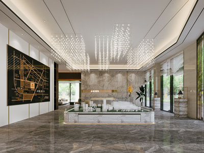 现代售楼处大厅大堂前台接待