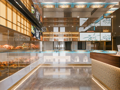 现代海鲜馆饭店餐馆前台接待