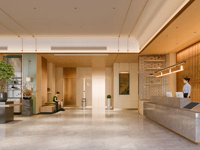 新中式大厅前台接待 等候区 电梯间