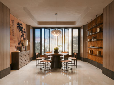 新中式中古风餐厅3d模型 新中式中古风餐厅