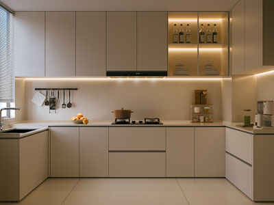 现代奶油风厨房3d模型 现代奶油风厨房