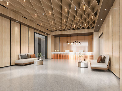 现代原木风大厅大堂前台接待