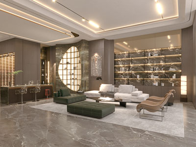 现代轻奢别墅下沉式客厅3d模型 现代轻奢别墅下沉式客厅